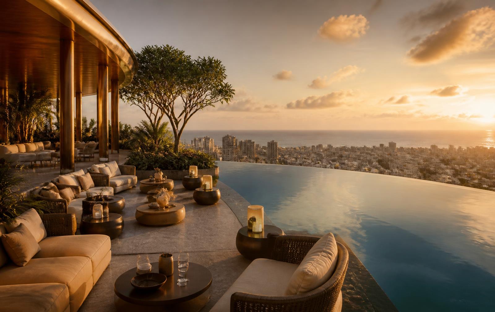 Sky club and rooftop pool - panoramic Dakar and Atlantic horizon